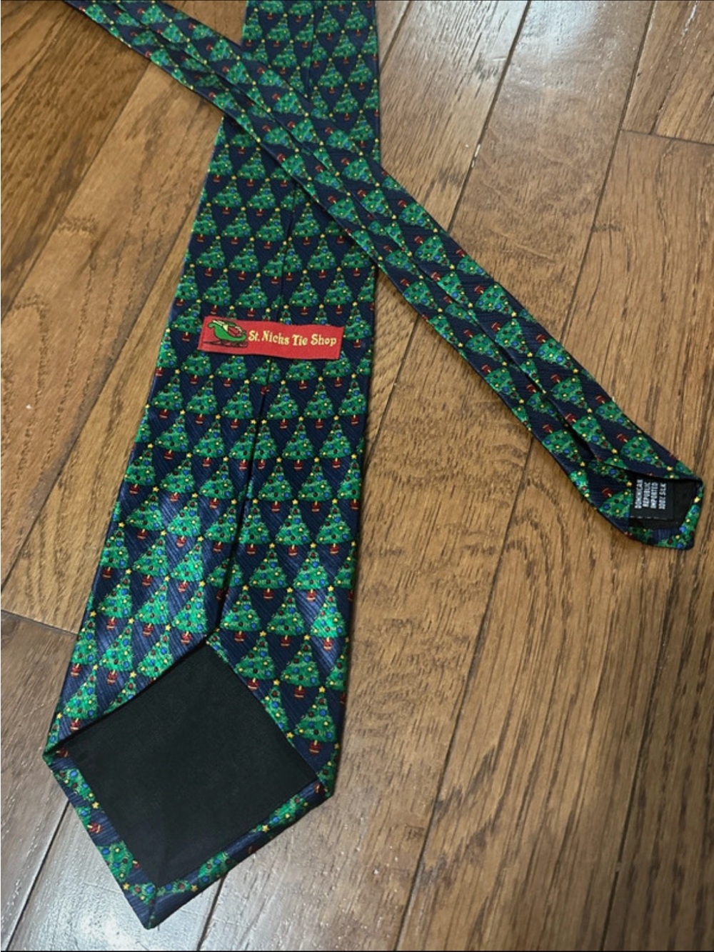 St. Nicks Tie Shop Men's 100% Silk Christmas Tree Tie Blue Holiday
